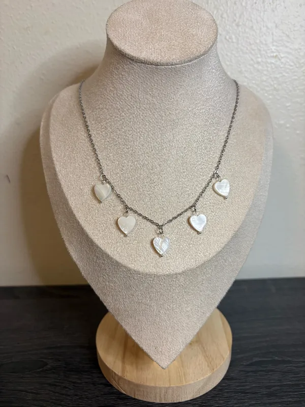 Handmade Silver Mother Of Pearl Heart Charm Necklace - Image 2