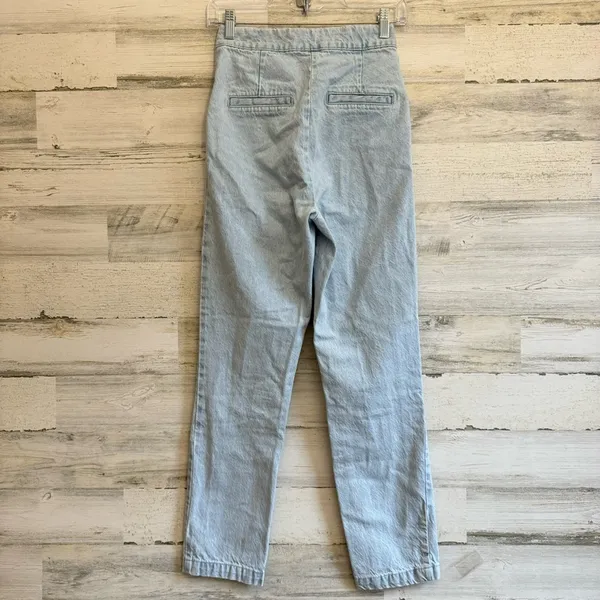 Zara High Waisted Sailor Jeans Light Wash Blue Gold Button Slim Leg XS 6147/157 - Image 4