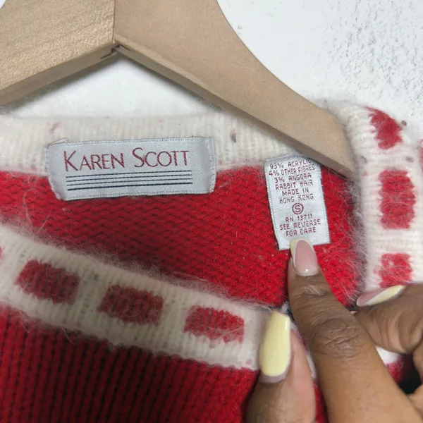 VTG 80s Karen Scott Women Angora Sweater S Red Dalmatian Dog Holiday Christmas - Image 4