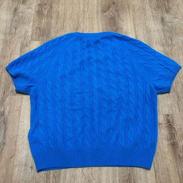 J. Crew | NWT Women's Cashmere Blue Cable Knit Short Sleeve Henley Sweater, M - Image 3