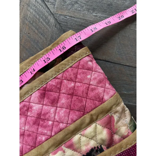 Vintage Quilted Tote Bag Burgundy Pink Floral Patchwork Boho Large Cottagecore - Image 5