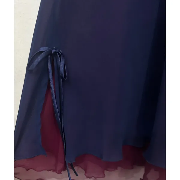 Vintage Fredericks Hollywood Slip Dress S Navy Burgundy Chiffon 90s Y2K Sheer - Image 6