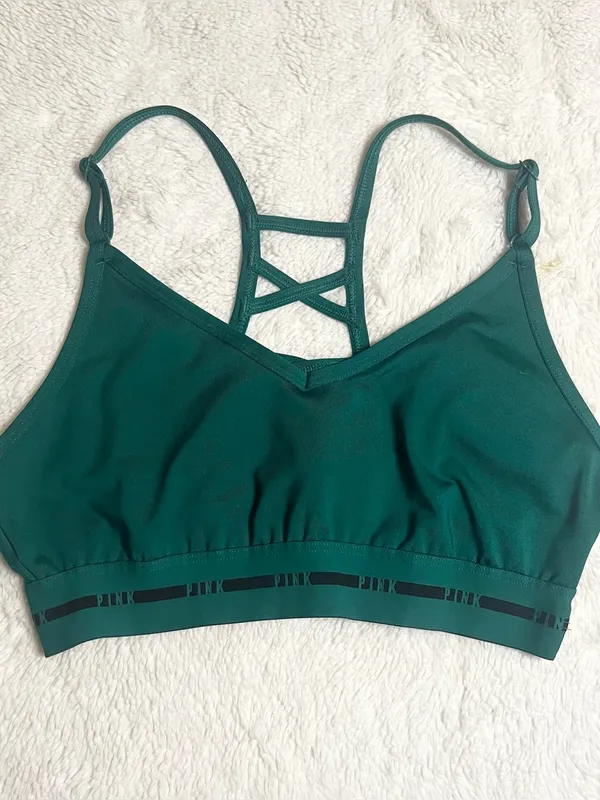 VS PINK Active Green & Black Ultimate Strappy Back Sports Bra Size Small - Image 15