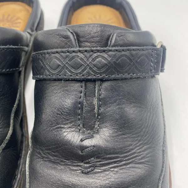 UGG Leather Clogs Mule F8910E Slides Heel Fur Lining USA 7 Snap Detail Rubber - Image 2