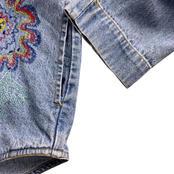 White Stag Denim Shirt Jacket Women Medium Stone Wash Floral Embroidered Boho - Image 5