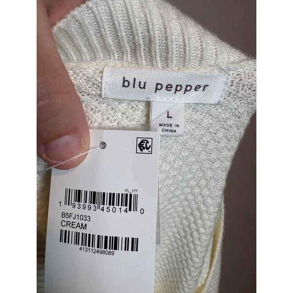 Blu Pepper Cream Waffle Knit Button Front Cardigan Sweater Womens L - Image 6