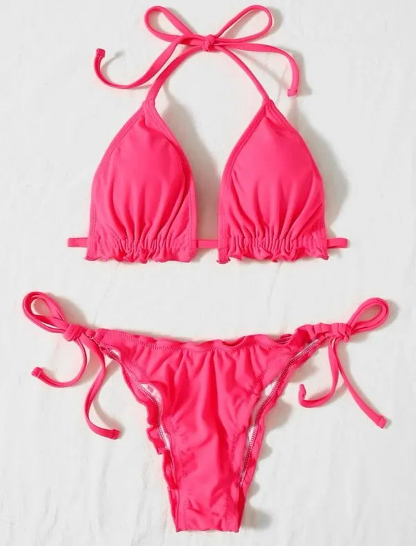 Neon pink ruffle bikini Size M - Image 4