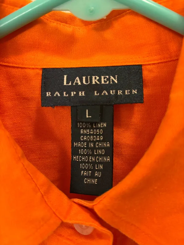 bright orange Lauren Ralph Lauren linen button-down shirt - Image 2