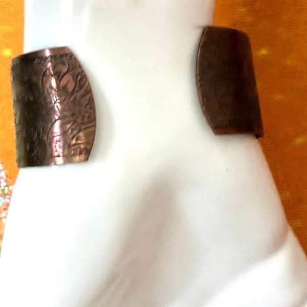 Vintage Handmade Copper BLESSED Mixed Metal Wide Cuff Bracelet - Image 10