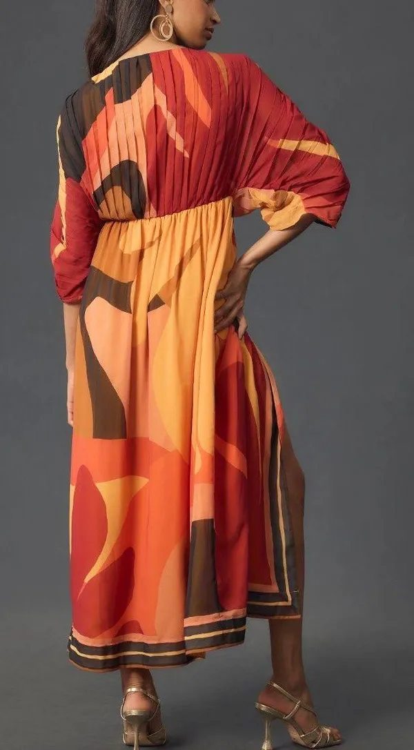 Farm Rio Pleated Wrap Front Kaftan Dress, Size S - Image 4