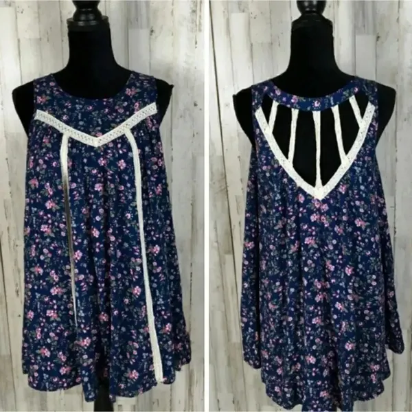 Entro Open Caged Back Floral Dress Swing Anthro v6x - Image 2