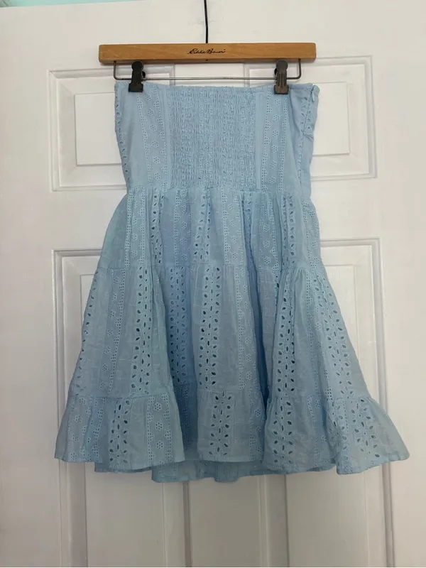 Edikted Liora Lacey Cotton Mini Dress in Light Blue - Image 3