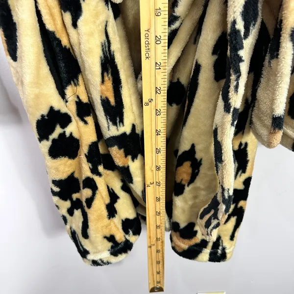 ASOS Leopard Print Robe Womens XS Tan Black Hooded Fleece Animal‎ Loungewear - Image 5