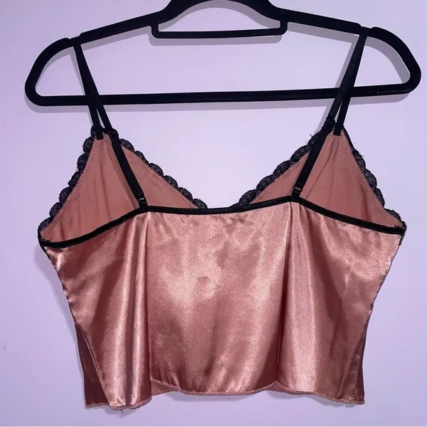 Unbranded Pink Silky Lace Trim Cami Top Women Size S Babydoll Crop Y2K Romantic - Image 3