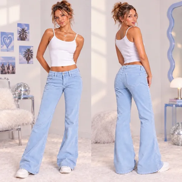 Gap Curvy Low Rise Corduroy Pants Womens 12L Blue Flare Y2K Vintage 2005 Retro - Image 2