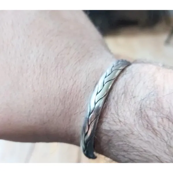 925‎ Sterling Silver Braided Cuff Bangle Bracelet Adjustable Open End - Image 3