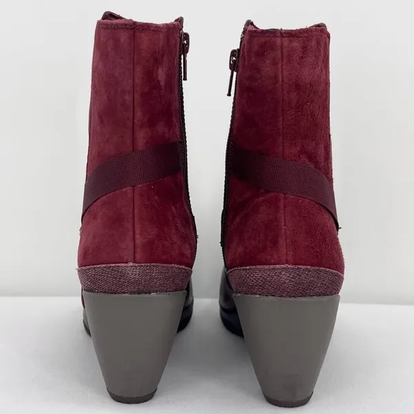 Merrell Evera Fade Wine Burgundy Suede Leather Zip Block Heel Ankle Booties 7.5 - Image 5