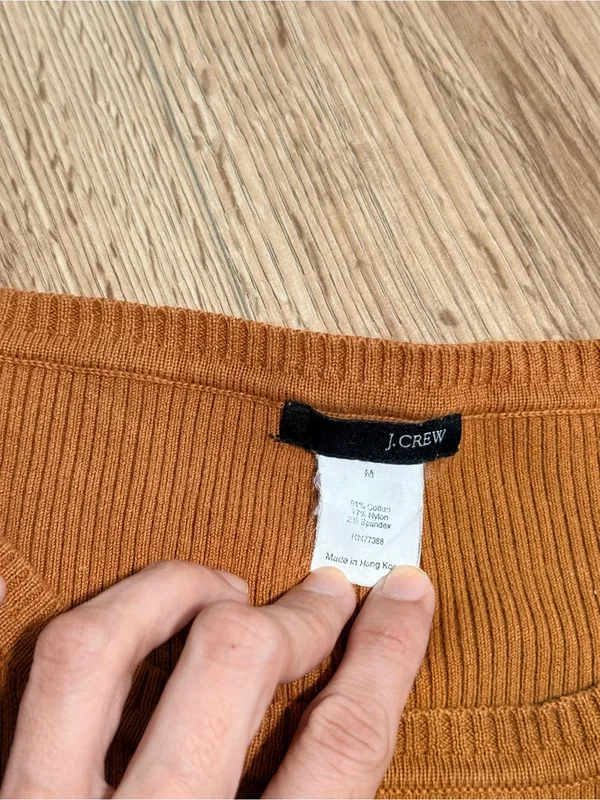 J Crew Womens Camel Tan Ribbed Knit Crewneck Sweater Fitted Size M Fall Basic - Image 4