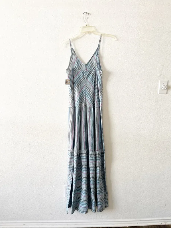 Self Contrast Maxi Tier Stripe Dress‎ Small NWT Boho Blue - Image 6