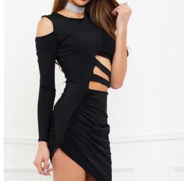 Want My Look "Sasha" Black Asymmetrical CutOut Dress - Image 3