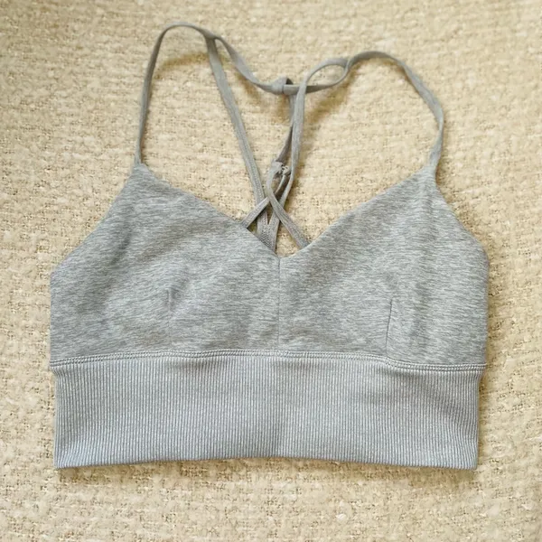 ALO Yoga Light Gray Ribbed V-Neck Bralette - Image 2