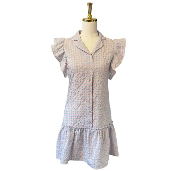 The Shirt by Rochelle Behrens Hillary Dress XS Pastel Gingham Ruffle Sleeve - Image 2