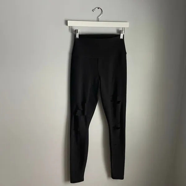 Alo‎ Yoga Womens Ripped Cutout Warrior Leggings Black Small High Waisted Workout - Image 2