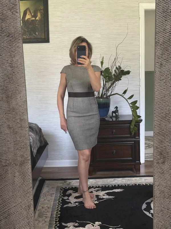 Per Se Wool Blend Chevron Sheath Dress Size 0 Black White Career - Image 8