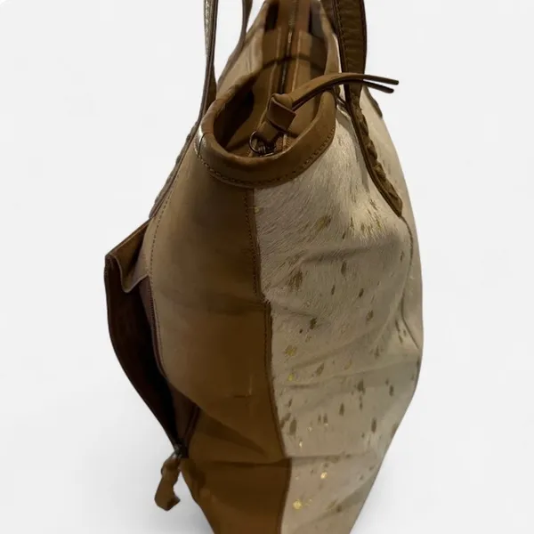 Shyanne Cowhide Hair-On Leather Tote Bag Metallic Speckled Laptop Carryall - Image 5
