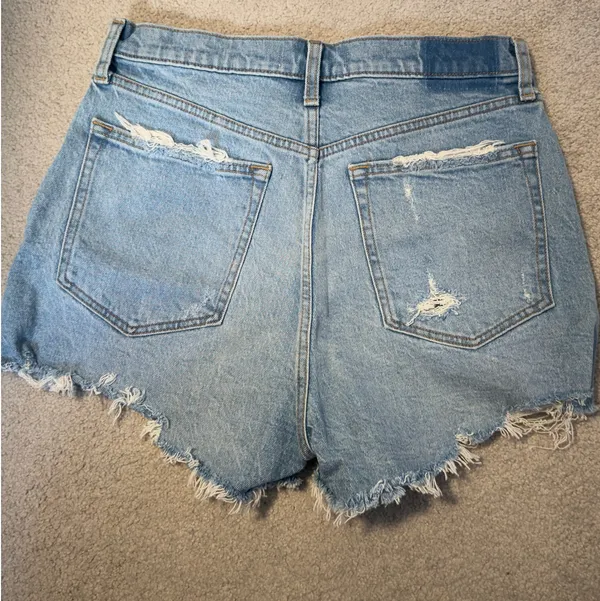 Abercrombie & Fitch Light Blue Distressed Denim Shorts - Image 3