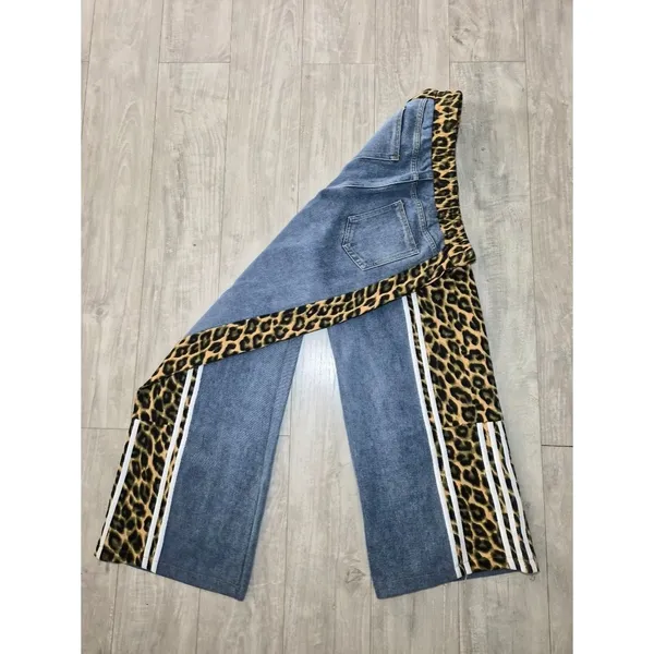 Y2K Baggy Pants Leopard-Trim Blue Joggers - Women's Medium - Image 6