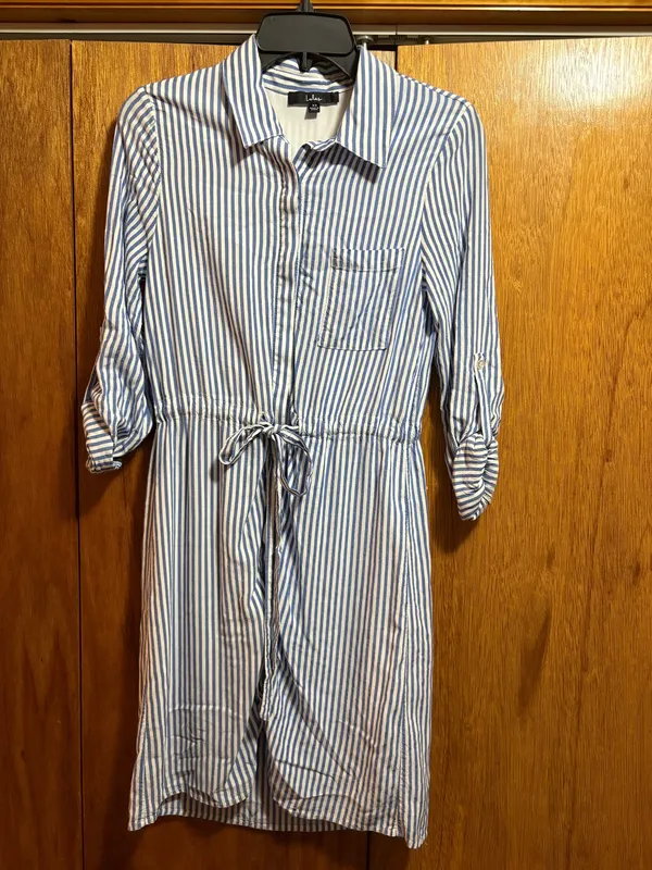 Lulus Lifestyle Blue and White Striped Long Sleeve Shirt Dress - Image 3