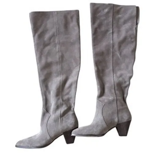 Vince Camuto Grey Suede Over The Knee Boots Pointed Toe Cone Heel 5 Wide Calf - Image 2