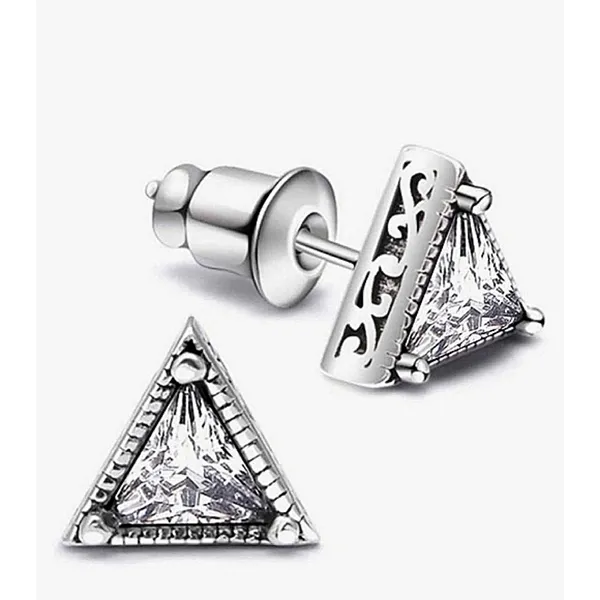 NEW Unisex Simulated Diamond‎ 925 Sterling Silver Triangle Stud Earrings - Image 2