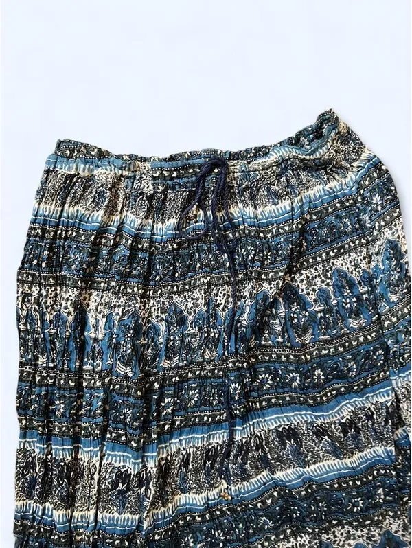 Vintage Y2K Blue Boho Indian Cotton Adjustable Drawstring Maxi Skirt One Size 💙 - Image 6