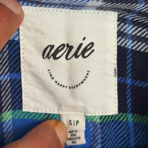 Aerie Blue Plaid Flannel Button Down Shirt Long Sleeve Small Boxy Fit - Image 3