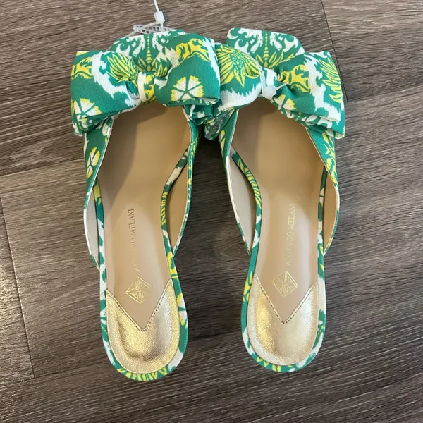 Antonio Melani Alora Royal Palm Print Bow Detail Slide Sandal Kitten Heels - Image 5