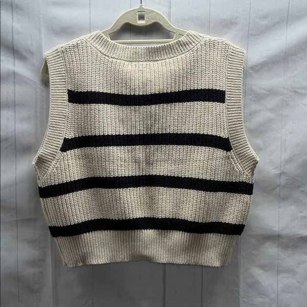 Sincerely Jules NWT Black and Cream Striped V-Neck Knit Sweater Vest Size Medium - Image 2