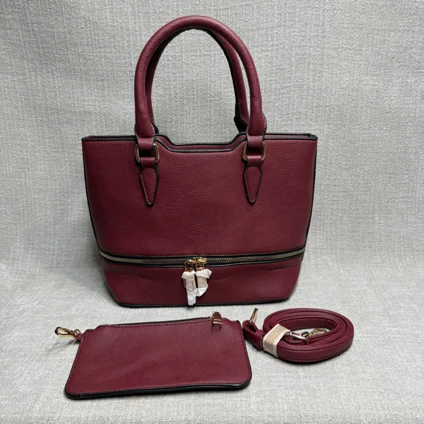 3 Piece Handbag Set‎ Burgundy Maroon Vegan Leather Tote Satchel Crossbody - Image 4