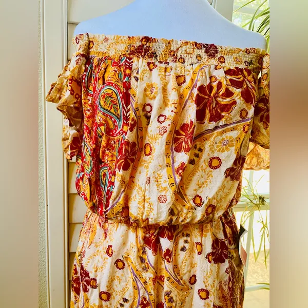 Free People Carmen Boho Floral Orange Jumpsuit Flowy size small - Image 13