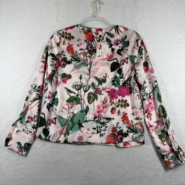 Banana Republic XS‎ Pink Floral Bird Print Long Sleeve Blouse NWT 268329-00-1 - Image 13