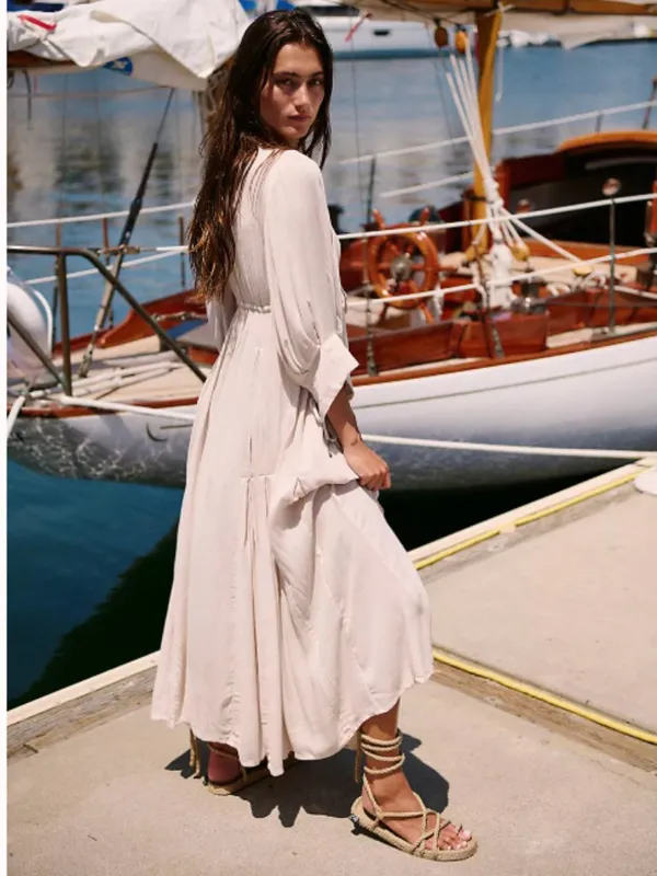 Free People Free-Est Just Like Paradise Maxi Flowy Dress Boho Neutral XS - Image 2