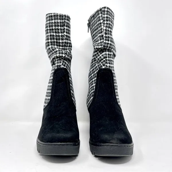 MUK LUKS Vermont Stowe Black White Houndstooth Mid Calf Slouch Wedge Boots 9.5 - Image 9