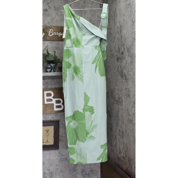 NEW Jewel Badgley Mischka Print One Cold Shoulder Dress Gown Green / Multi 4 - Image 2
