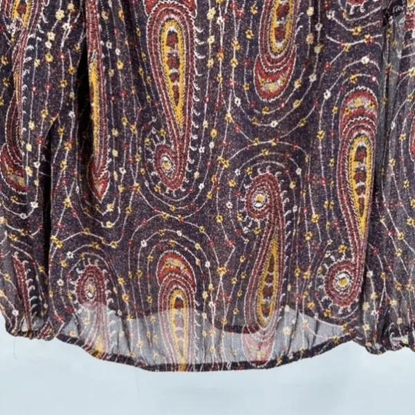Lucky Brand Womens Paisley Sheer Split Neck Long Sleeve Blouse Multicolor Medium - Image 5