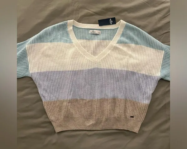 Hollister Striped V Neck Sweater - Image 2