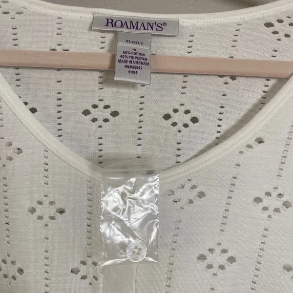 White Eyelet Lace Top 1X Cottagecore Summer Casual Boho‎ Chic Bohemian Babydoll - Image 3