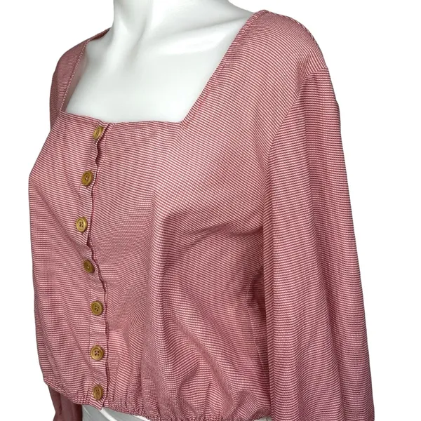 The East Order Pink Pinstripe Button Front Square Neck Long Sleeve Blouse Top XL - Image 4