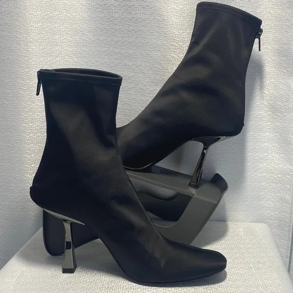 Zara Black Fabric Sock Boots Metallic Stiletto Heel Ankle Booties EU 38 3108/710 - Image 2
