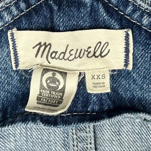 Madewell‎ Straight-Leg Jean Overalls XXS Hickory Wash Faded Denim Cropped Length - Image 3
